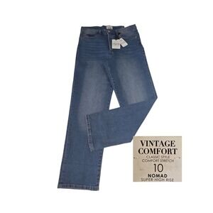 Nicole Miller Womens 10 Blue Jeans Nomad Super High Rise Relaxed Straight Button